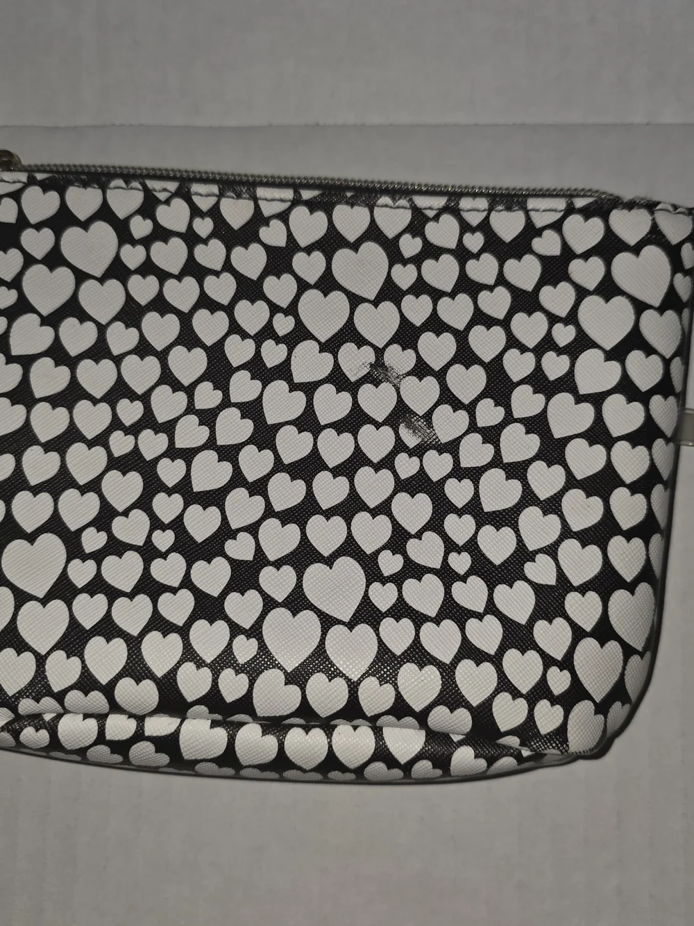Heart Print Black Cosmetic Wristlet Pouch
